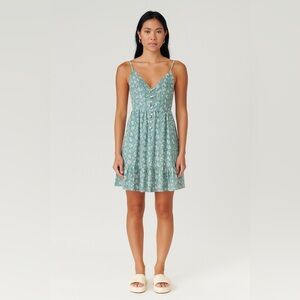 Zaful Floral Mini Dress Green White Button Front Spaghetti Straps NWT Size S